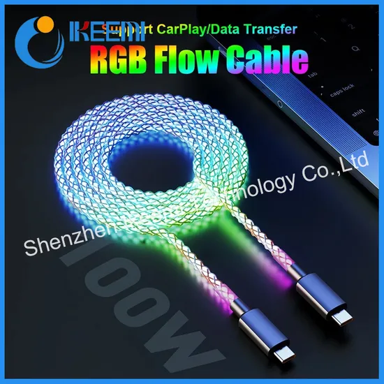 Cabos de carregador de telefone de liga de zinco RGB gradiente de 66 W USB 3.0 micro tipo C para carregamento de iPhone